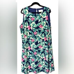 Pappagallo Floral Lined Sleeveless Dress - Blue and Pink